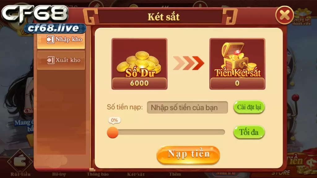 Hướng dẫn chi tiết chức năng tại cf68 game Giao diện két sắt cf68 game