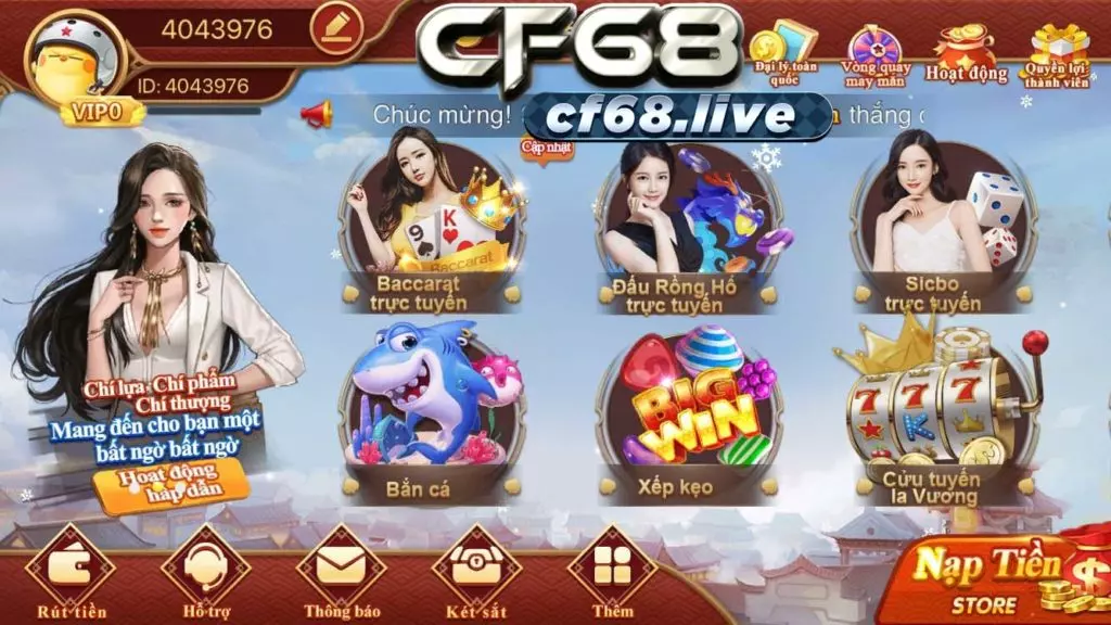 Hướng dẫn chi tiết chức năng tại cf68 game Giao diện app cf68 chính thức