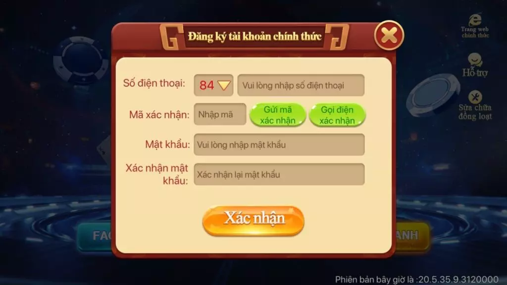 Cf68.club có uy tín không? màn hình đăng ký tài cf68.club