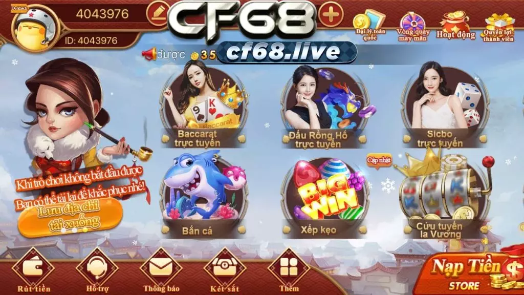 CF68club có Baccarat không? Hướng dẫn chơi chi tiết nhất Giao diện trang chủ cf68club